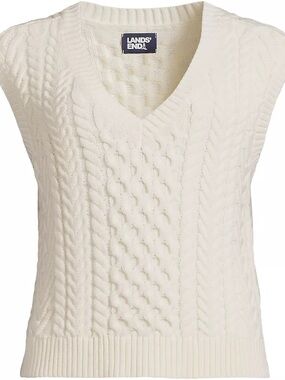 Land’s End, Women's Cable Vest Sweater, Ivory, L